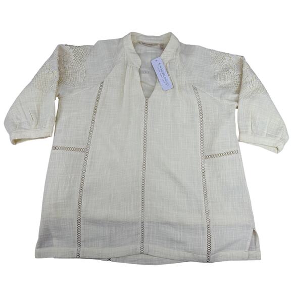 Soft Surroundings Peasant Blouse Top Crochet Sleeve Gauze Lined Boho NWT PL - Picture 2 of 9